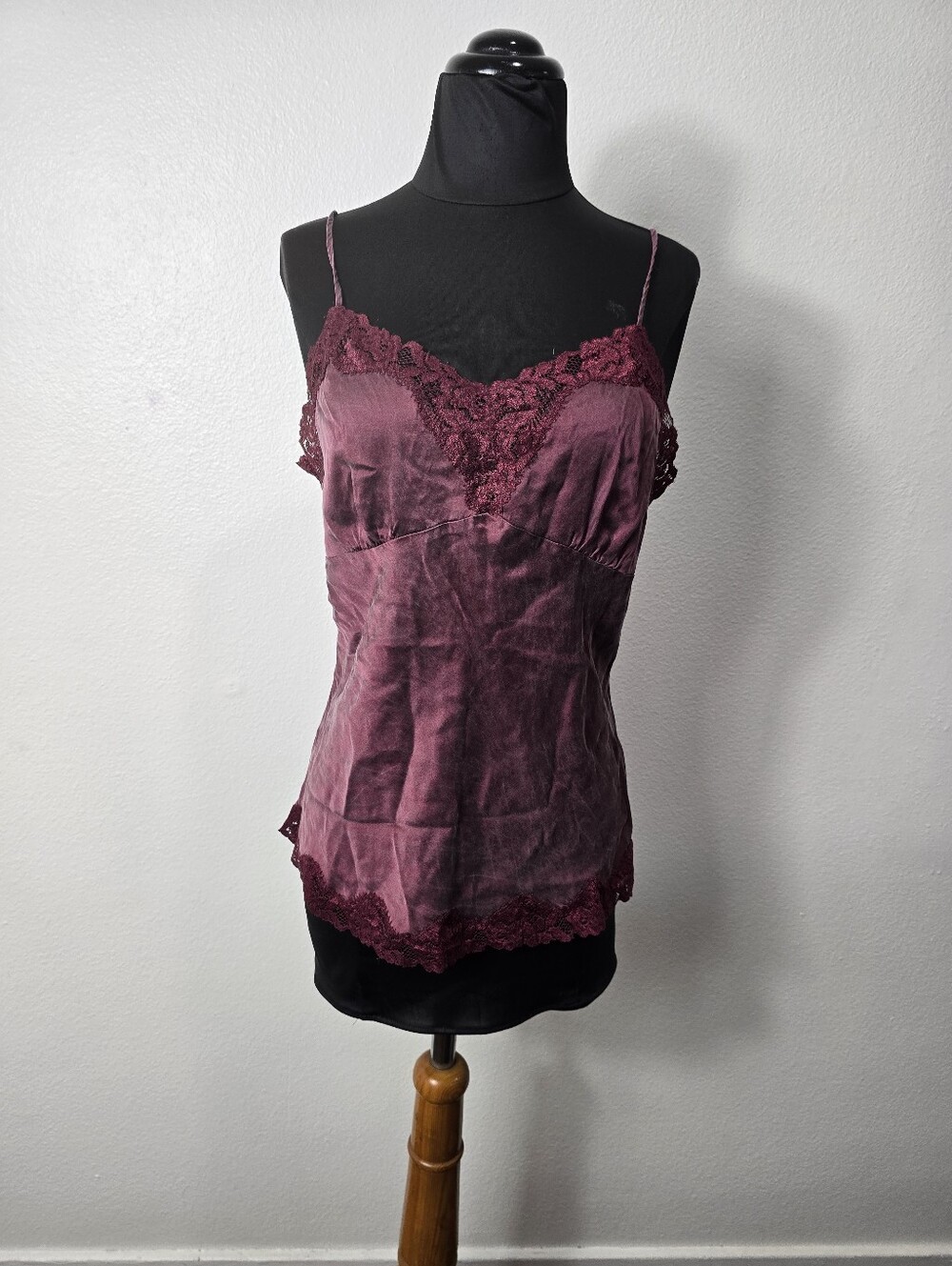 Vintage Preview International Burgundy Lace-Trim Satin Cami. Boho Y2k